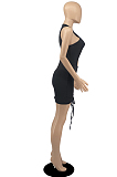 Yellow Night Club Cotton Blend Sleeveless Strapless Hollow Out Tight Solid Color Drawsting Mini Dress DR8105-2