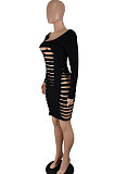Wine Red Sexy Hollow Out Club Dress Long Sleeve Solid Color Mini Dress SH7280-2