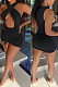 Black Night Club Cotton Blend Sleeveless Strapless Hollow Out Tight Solid Color Drawsting Mini Dress DR8105-3