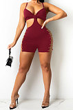 Black Women Sleeveless Condole Belt Backless Chain Hip Bodycon Sexy Romper Shorts WMZ0126-2