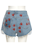 Green Summer Fashion Love Printing Slim Fitting Jeans Shorts SX02350-2