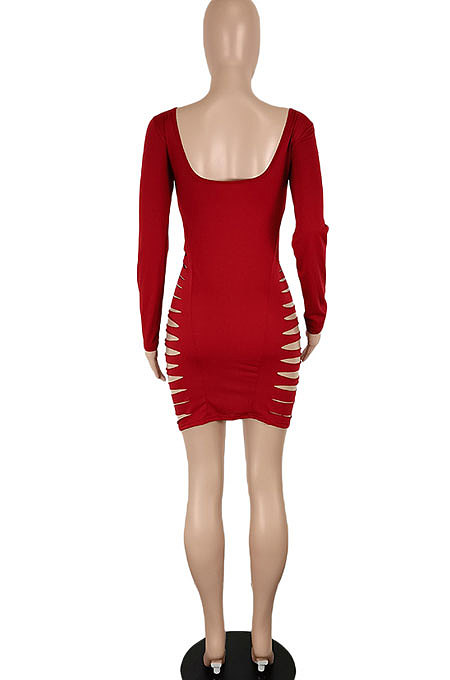 Black Sexy Hollow Out Club Dress Long Sleeve Solid Color Mini Dress SH7280-1