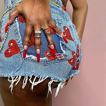 Red Summer Fashion Love Printing Slim Fitting Jeans Shorts SX02350-1