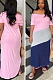 Pink Summer Spliced Short Sleeve Round Neck T-Shirts Slim Fitting Long Dress HXY8025-1