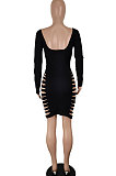 Wine Red Sexy Hollow Out Club Dress Long Sleeve Solid Color Mini Dress SH7280-2
