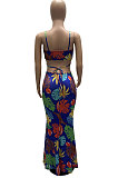 Black Women Condole Belt Casual Digital Printing Dew Waist Sexy Long Dress WMZ2649-1