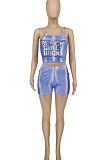Pink Fashion Printing Hole Condole Belt Sport Shorts Sets WME20757-2