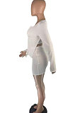 Yellow Women Sexy Pure Color Double Zippers Elastic Long Sleeve Casual Skirts Sets AB6656-2