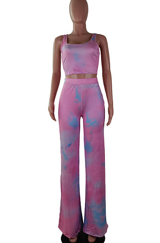 Multicolor Women Fashion Tie Dye Printing Tank Pants Sets SMY8025