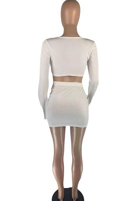 Orange Women Sexy Pure Color Double Zippers Elastic Long Sleeve Casual Skirts Sets AB6656-3