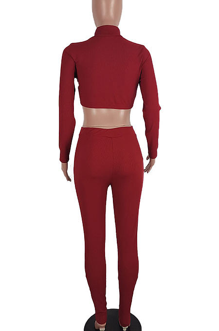 Black Women Soft Ribber Sexy Pure Color Tight Dew Waist Pants Sets BLE2171-1