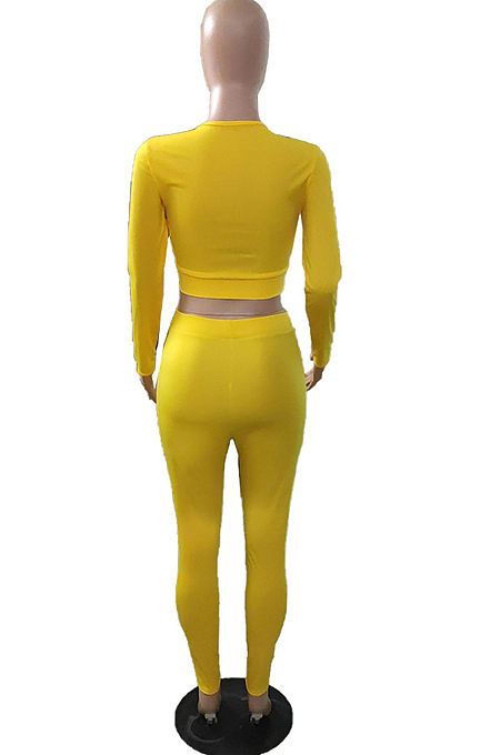 Pink Wholesal Long Sleeve Low-Cut Cross Hollow Out Bodycon Pants Solid Color Two-Piece NRS8078-1 