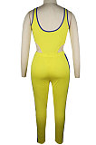 Purple Women Sleeveless Bodysuit Zipper Tank Pants Sets QQM4300-2