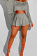 Gray New Wholesal Long Sleeve Round Collar Crop Batwing Top Shorts Casual Sets HXY8066-3