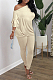 Beige Summer New Flare Half Sleeve Loose Top Bodycon Pants Solid Color Casual Sets HXY8056-2
