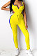 Yellow Women Sleeveless Bodysuit Zipper Tank Pants Sets QQM4300-1