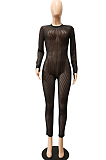 Black Night Club Mesh See-Through Long Sleeve Round Neck Zip Back Bodycon Jumpsuits CM2152-1