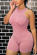 Pink Fashion Ribber High Elastic  Sleeveless Round Neck Bodycon Tank Jumpsuits LMM8270-1