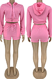 Black Autumn And Winter Long Sleeve Hoodie Zippet Dew Waist Coat Shorts Sports Sets DN8628-2