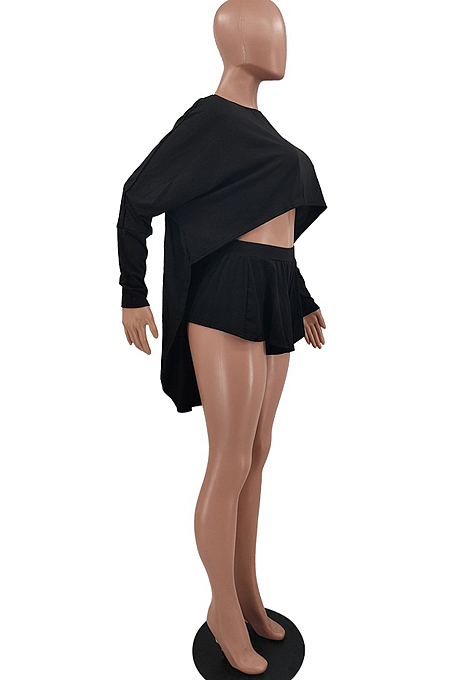 Gray New Wholesal Long Sleeve Round Collar Crop Batwing Top Shorts Casual Sets HXY8066-3
