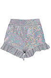Silver Fashionable Women Ruffle Laser Glass Floral Shiny Mini Shorts HR8188-2