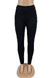 Black Cotton Blend Pure Color Back Hollow Out Low Waist Bodycon Pants DN8627-1