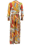 Red Chiffon Printing Long Sleeve Bandage Irregular Loose Pants Casual Two-Pieces  KZ2125-2