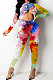 White Women Trendy Personality Starry Sky Multicolor Splash-Ink Printing Sexy Tight Crop Bodycon Jumpsuits PY0834-1