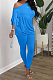 Blue Summer New Flare Half Sleeve Loose Top Bodycon Pants Solid Color Casual Sets HXY8056-3