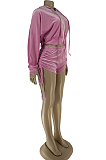 Khaki Autumn And Winter Velvet Long Sleeve Zipper Hoodie Dew Waist Shorts Sports Sets DN8518-4