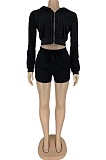 Rose Red Autumn And Winter Long Sleeve Hoodie Zippet Dew Waist Coat Shorts Sports Sets DN8628-1