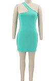 Orange Women Solid Color Irregular Sexy Tight High Elastic Off Shoulder Mini Dress KZ2126-1
