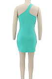 Green Women Solid Color Irregular Sexy Tight High Elastic Off Shoulder Mini Dress KZ2126-3