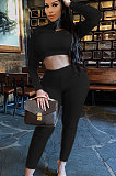 Wine Red Women Soft Ribber Sexy Pure Color Tight Dew Waist Pants Sets BLE2171-3