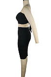 Dark Gray Women Cotton Pure Color Strapless Bowknot Backless Skirts Variety Style Two-Pieces QQM4301-3