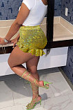 Silver Fashionable Women Ruffle Laser Glass Floral Shiny Mini Shorts HR8188-2