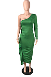 Pink Autumn And Winter One Shoulder Long Sleeve Ruffle Laces Sexy Long Dress QY5082-1