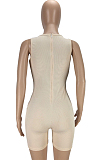 Cream White Fashion Ribber High Elastic  Sleeveless Round Neck Bodycon Tank Jumpsuits LMM8270-2