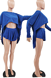 Black New Wholesal Long Sleeve Round Collar Crop Batwing Top Shorts Casual Sets HXY8066-2