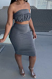 Black Women Cotton Pure Color Strapless Bowknot Backless Skirts Variety Style Two-Pieces QQM4301-1
