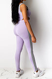 Yellow Women Sleeveless Bodysuit Zipper Tank Pants Sets QQM4300-1