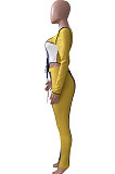 Orange Purple Euramerican Women Bandage Ribber Spliced Hollow Out Long Sleeve Long Pants Sets NK262-3