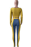 Orange Purple Euramerican Women Bandage Ribber Spliced Hollow Out Long Sleeve Long Pants Sets NK262-3