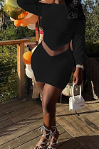Black Personality Pure Color Long Sleeve Round Neck Top Tight Mini Skirts Sets SNM8235-6