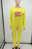 White Cotton Blend Letter Printing Long Sleeve Round Neck Fleece Long Pants With Pocket Sports Sets HXY8038-1