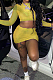 Yellow Sexy Mesh See-Through Long Sleeve Round Neck Crop Top Hip Skirts Pure Color Two-Piece LMM8273-3