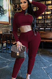 Pink Women Soft Ribber Sexy Pure Color Tight Dew Waist Pants Sets BLE2171-2