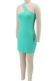 Orange Women Solid Color Irregular Sexy Tight High Elastic Off Shoulder Mini Dress KZ2126-1