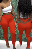 Black Cotton Blend Pure Color Back Hollow Out Low Waist Bodycon Pants DN8627-1