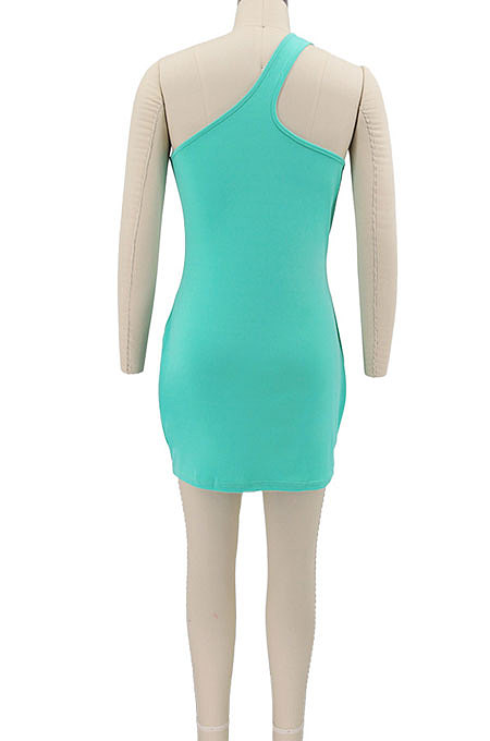 Rose Red Women Solid Color Irregular Sexy Tight High Elastic Off Shoulder Mini Dress KZ2126-4